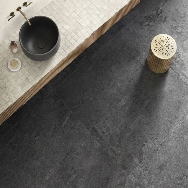Carrelage sol effet pierre Valca anthracite 120x120 cm