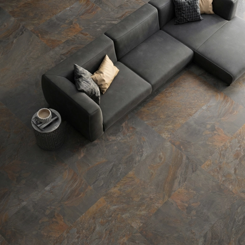 Carrelage sol effet pierre naturelle Courchevel rouille 60x60 cm