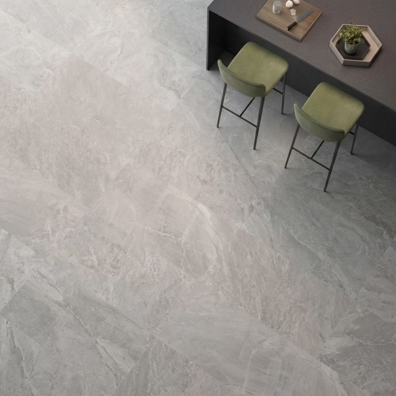 Carrelage sol effet pierre naturelle Courchevel gris 60x120 cm