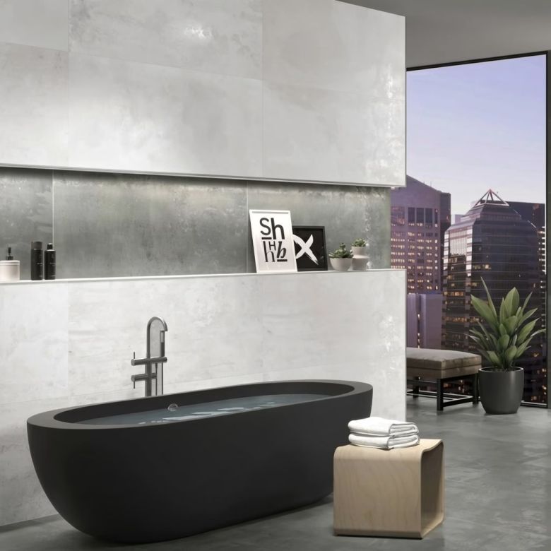 Carrelage sol et mur effet métal Zinc Turquoise 60x120 cm