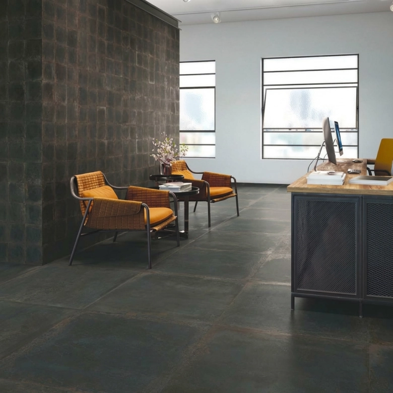 Carrelage sol effet métal Connors black 60x60 cm