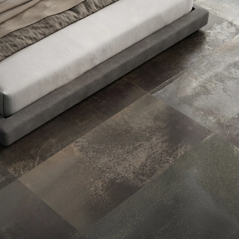 Carrelage sol effet métal Magnéto noir 60x120 cm