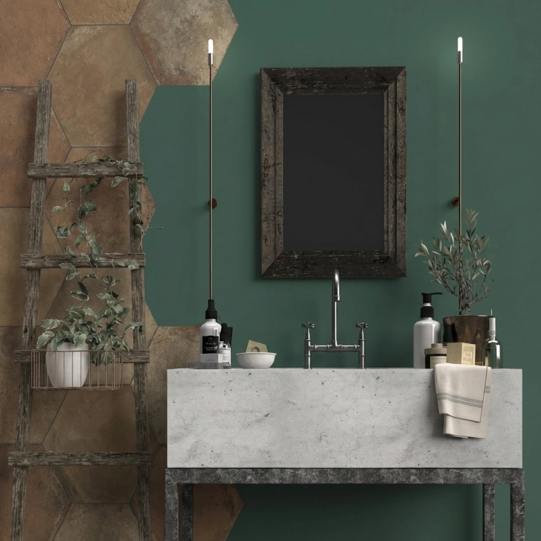 Carrelage sol hexagonal Terracotta terre 40x35 cm