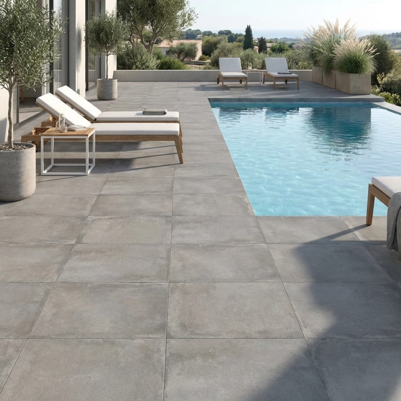 Carrelage sol extérieur moderne Prestige argent R11 60x60 cm