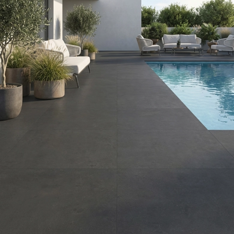 Carrelage sol extérieur moderne Gravi noir R11 60x60 cm