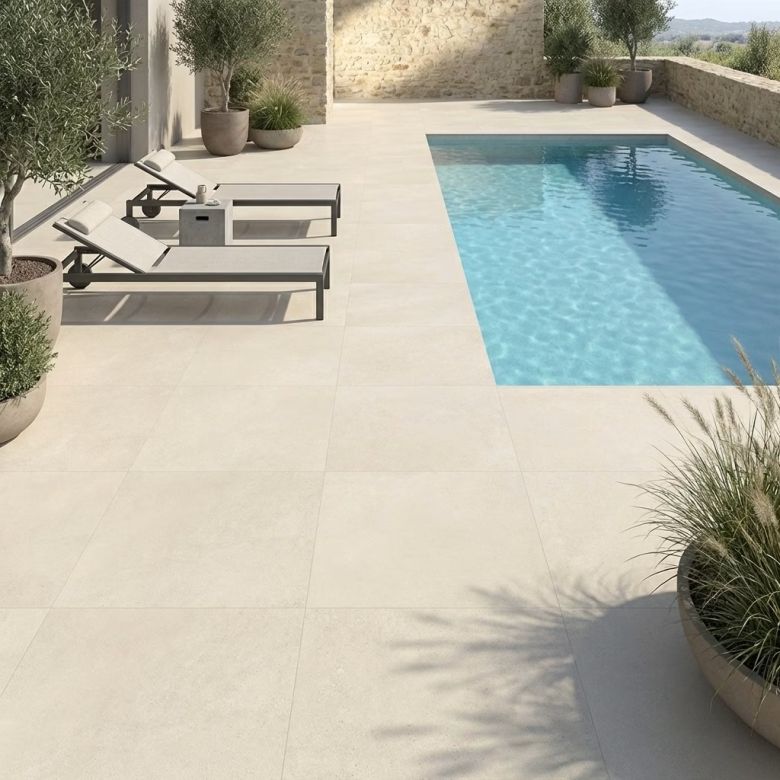 Carrelage sol extérieur effet pierre Link crèmeR11 90x90 cm