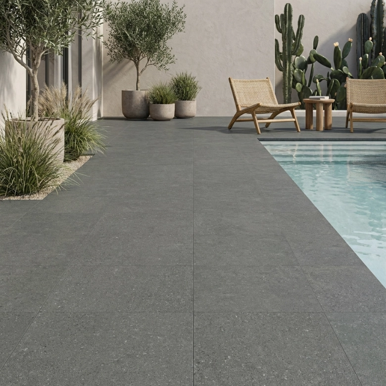 Carrelage sol extérieur moderne Concretum anthracite R11 60x60 cm