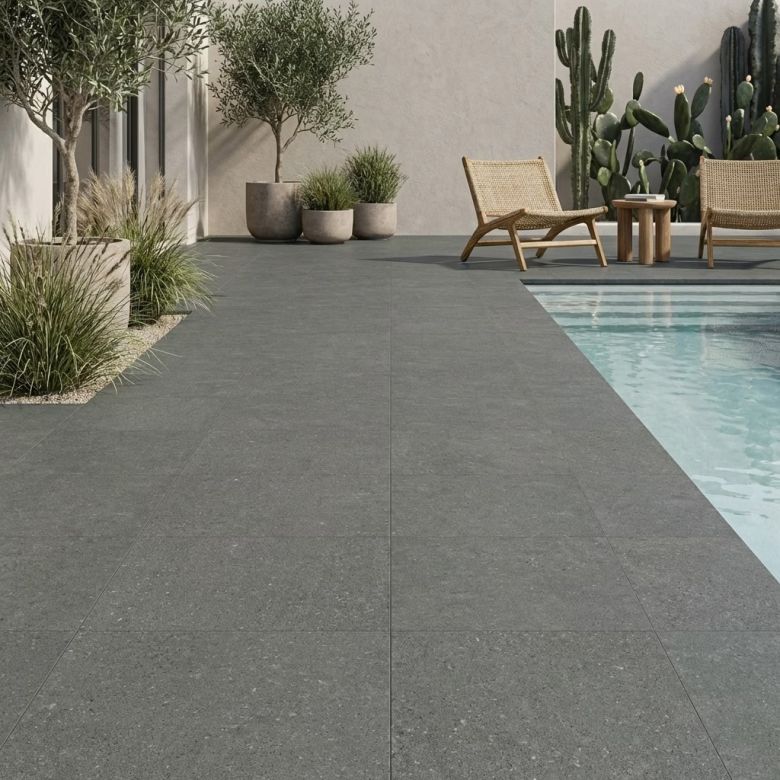 Carrelage sol extérieur moderne Concretumanthracite R11 90x90 cm