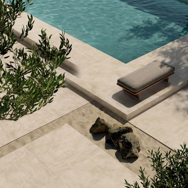 Carrelage sol extérieur moderne Ginza sable 60,4x60,4 cm R11