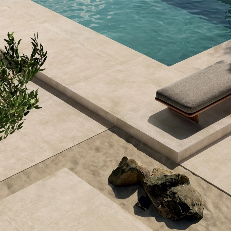 Carrelage sol extérieur moderne Ginza sable 80,2x80,2 cm R11