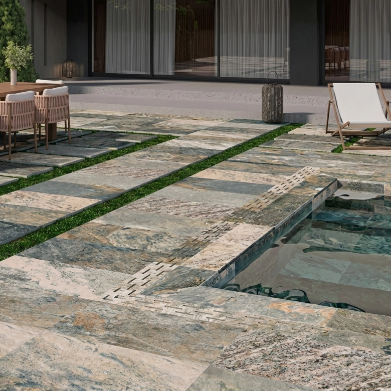 Carrelage sol et mur Pierre de Bali Météor Mix vert R10 30x60 cm