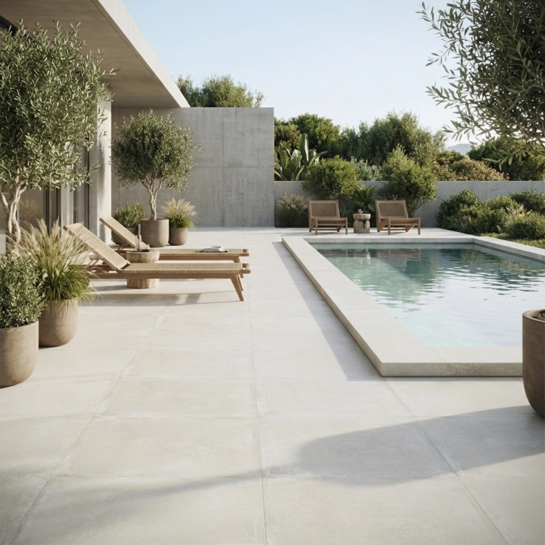 Carrelage sol extérieur moderne Orlando blanc R11 75x75 cm