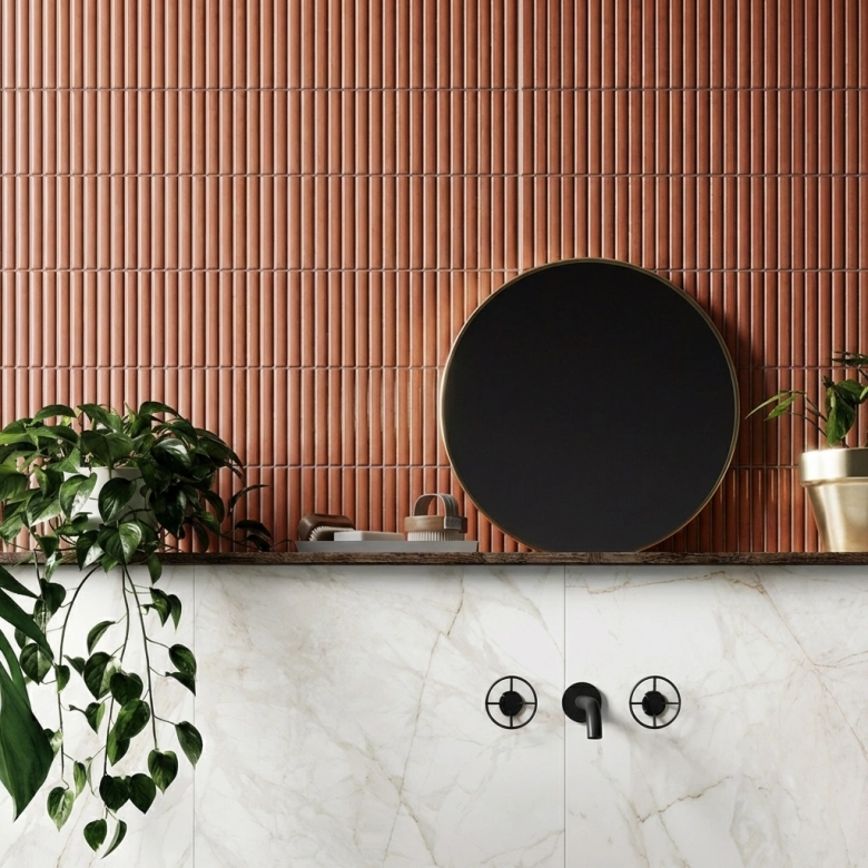 Carrelage mur Décor Gaspésie corail 32x62,5 cm