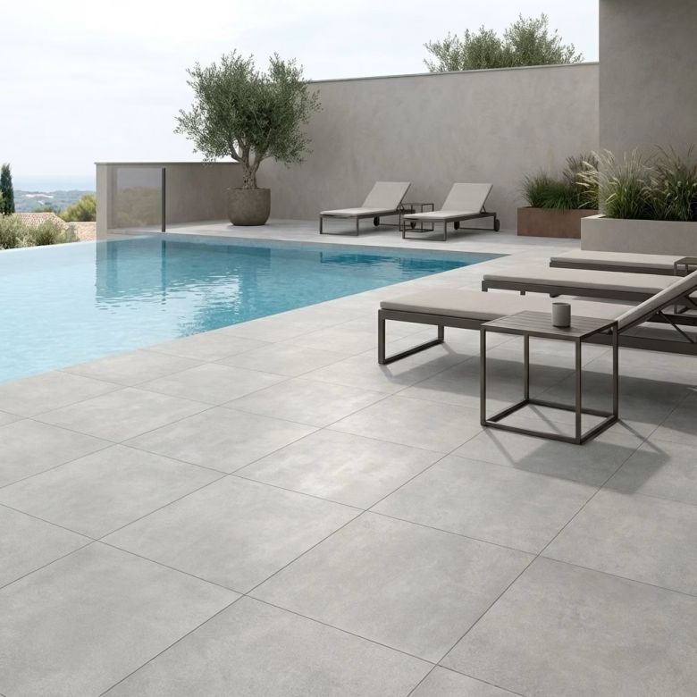 Carrelage sol extérieur moderne Cristalli gris R11 90x90 cm