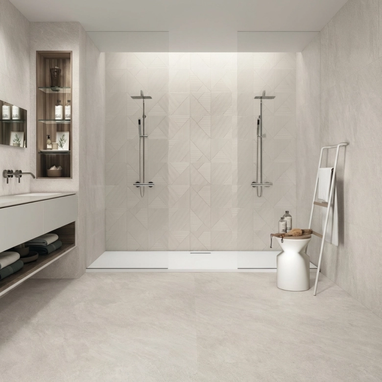 Carrelage mur Dinizia décor asymétrique blanc 30x90 cm