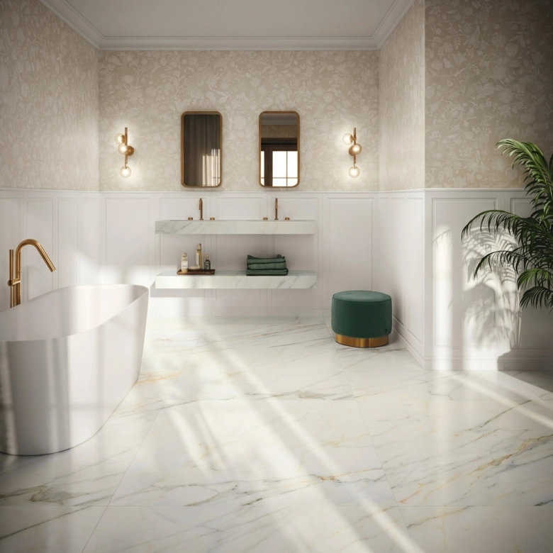 Carrelage mur Boiserie décor blanc 60x120 cm