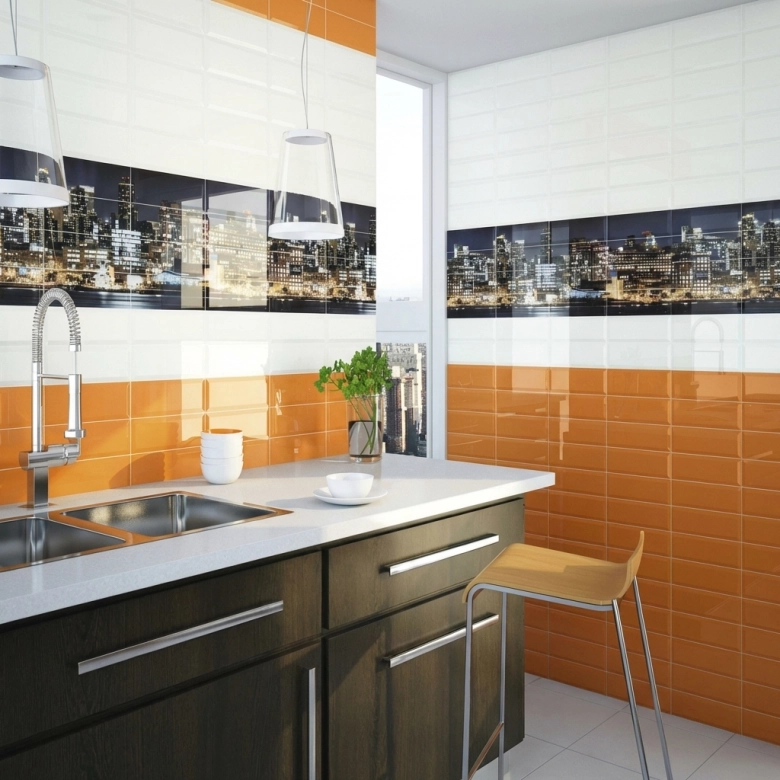 Carrelage mur Métro Colors naranja 10x30 cm biseauté