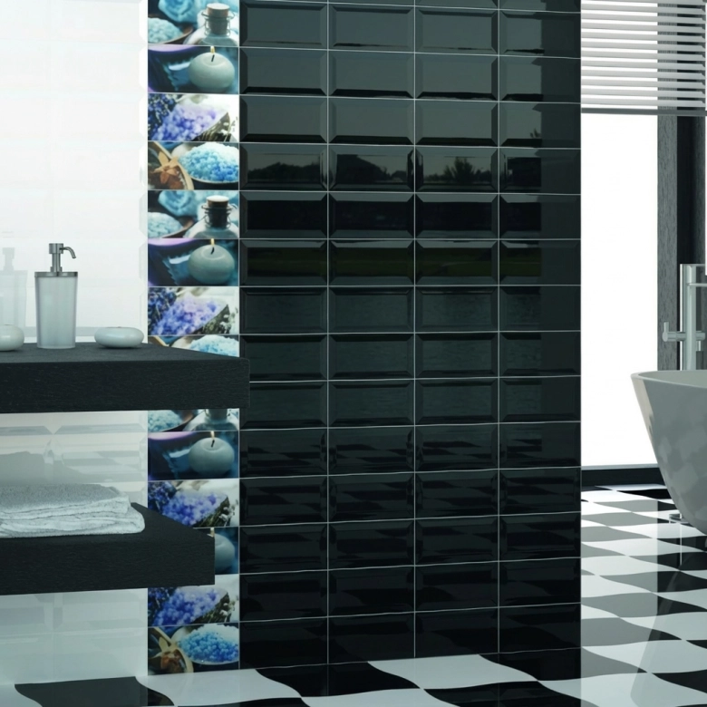 Carrelage mur Métro Colors Noir 10x20 cm biseauté