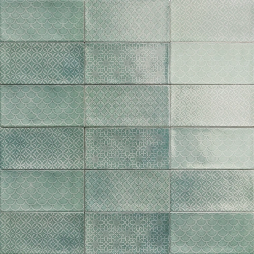 Carrelage mur Métro Decors Flamingo mix emerald 10x20 cm