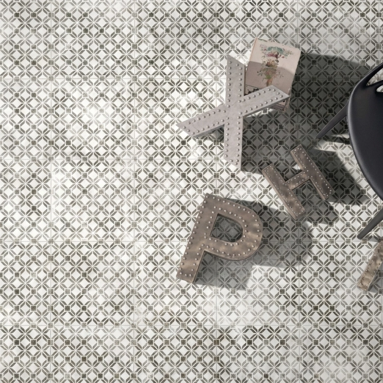 Carrelage extérieur effet carreaux ciment Fragment noir R11 14 mm 32,9x32,9 cm