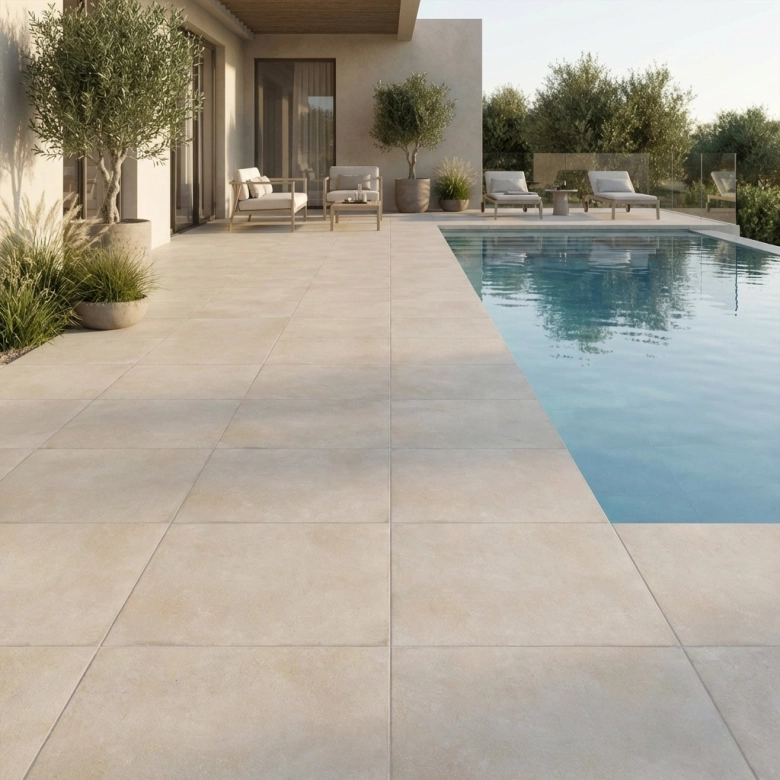 Carrelage sol extérieur traditionnel Pilotta beige R11 14 mm 32,9x32,9 cm