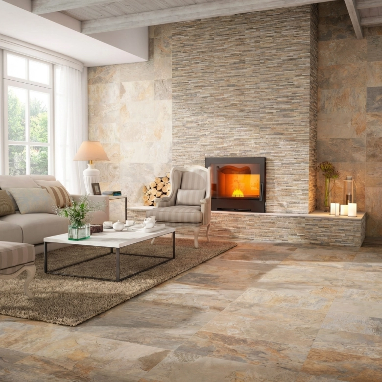 Carrelage effet parement Pezza ocre 32x62,5 cm