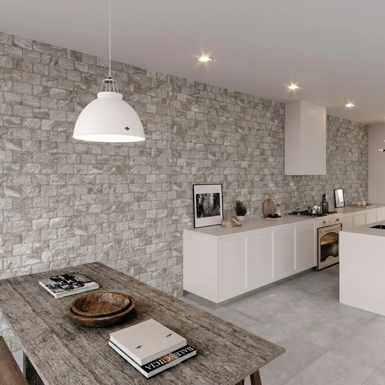 Carrelage effet parement Borie gris 44x66 cm