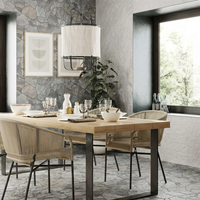 Carrelage effet parement Galets grège 44x66 cm