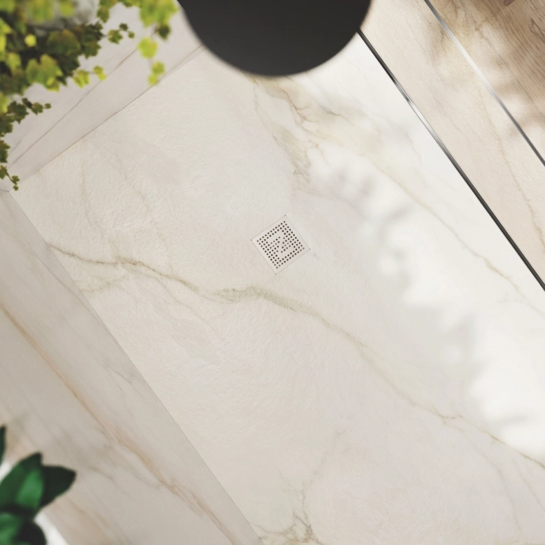 Receveur Hotel gold effet marbre blanc et or Ardoise relief antidérapant 