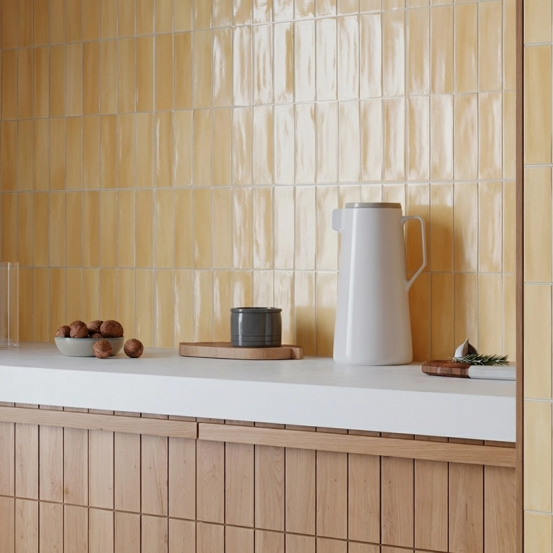 Carrelage mur effet zellige Lime miel 32x62,5 cm