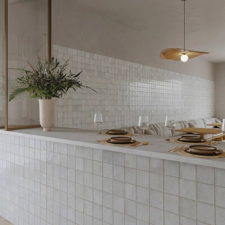 Carrelage mur effet zellige Abanilla blanc grisé 32x62,5 cm