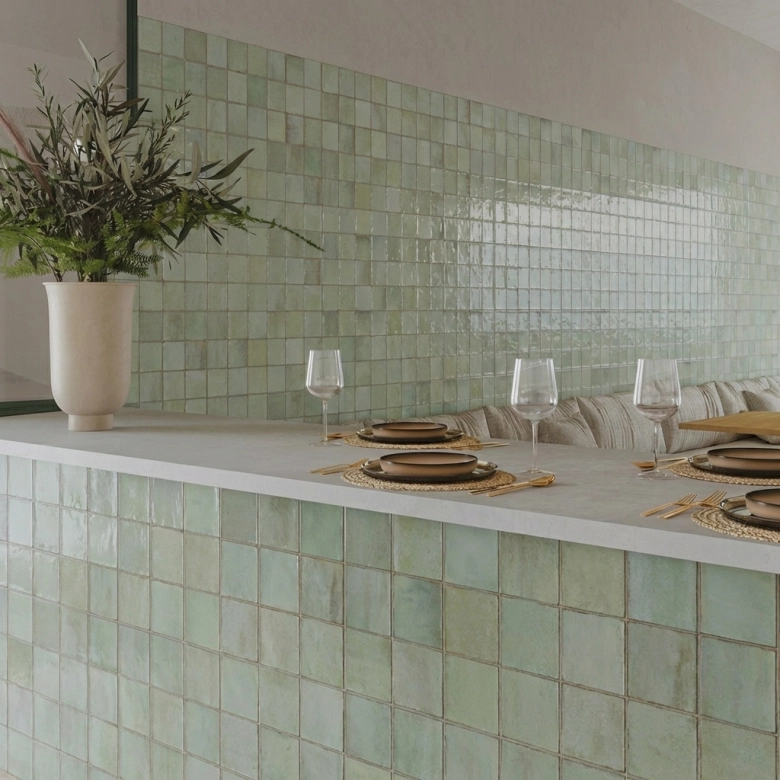 Carrelage mur effet zellige Abanilla turquoise 32x62,5 cm