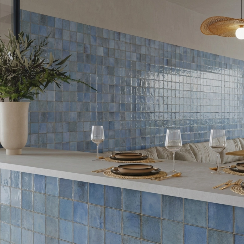 Carrelage mur effet zellige Abanilla bleu 32x62,5 cm