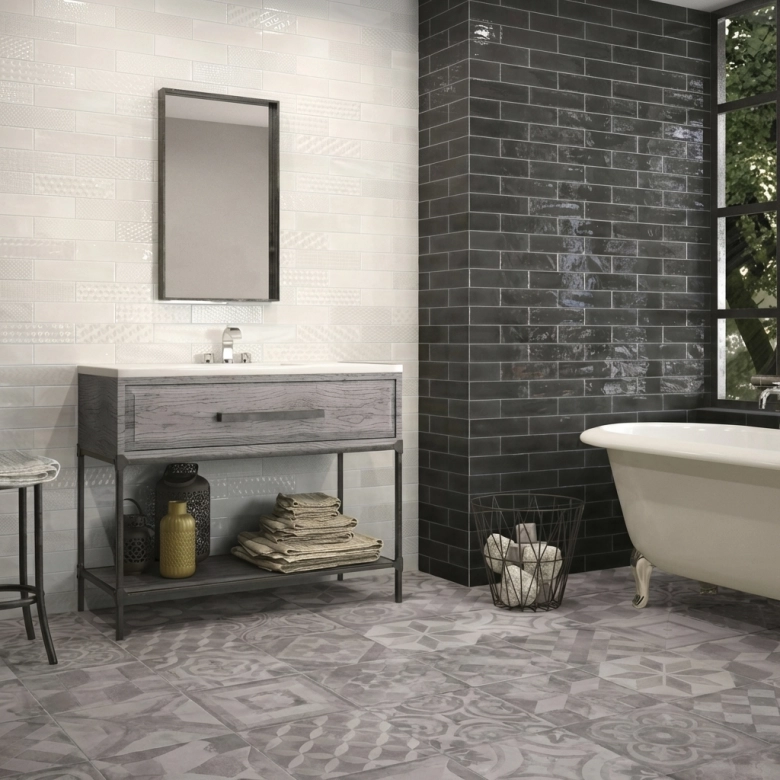 Carrelage mur effet zellige Scénario noir 7,5x30 cm