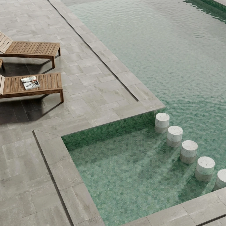 Carrelage Hexagonal sol et mur effet Zellige Hand vert 26,5x51 cm