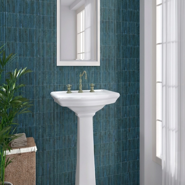 Carrelage mur effet zellige Tanger bleu lagon 15x30 cm