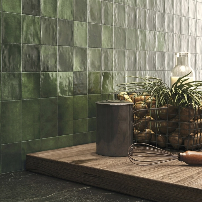 Carrelage mur effet zellige tortuga olive 10x10 cm