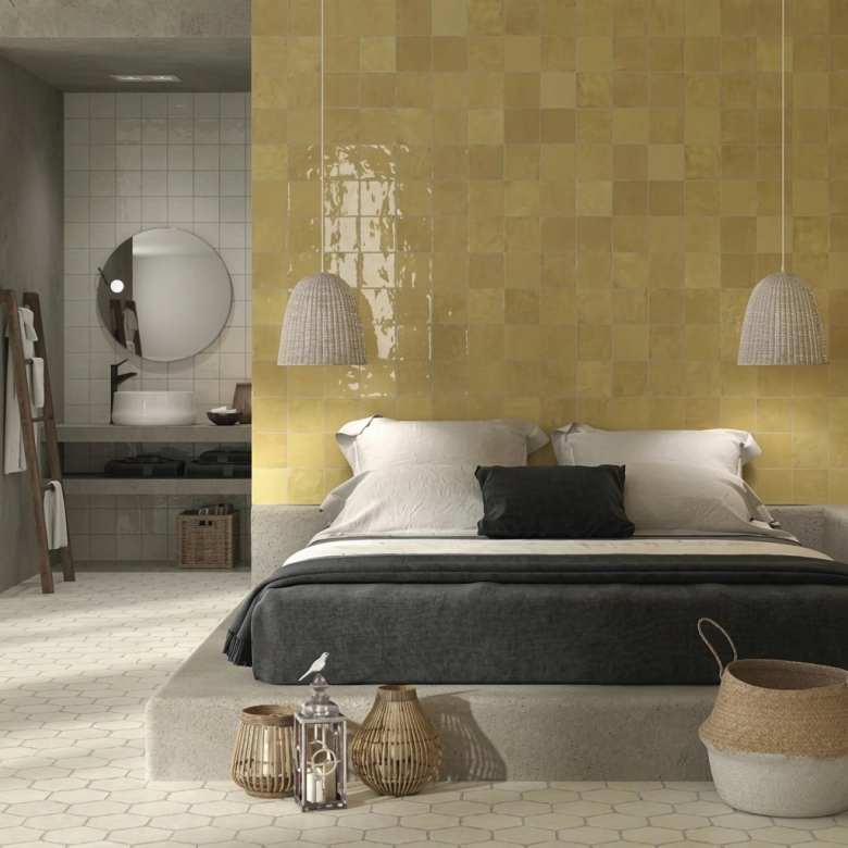 Carrelage mur effet zellige Nomade ocre 13x13 cm