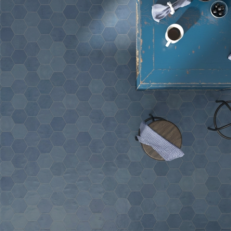 Carrelage sol et mur effet zellige Nomade blue 13,9 CM HEX.