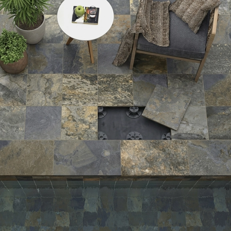 Dalle extérieur effet pierre Krabi 2.0 bleu R11 60x60 cm