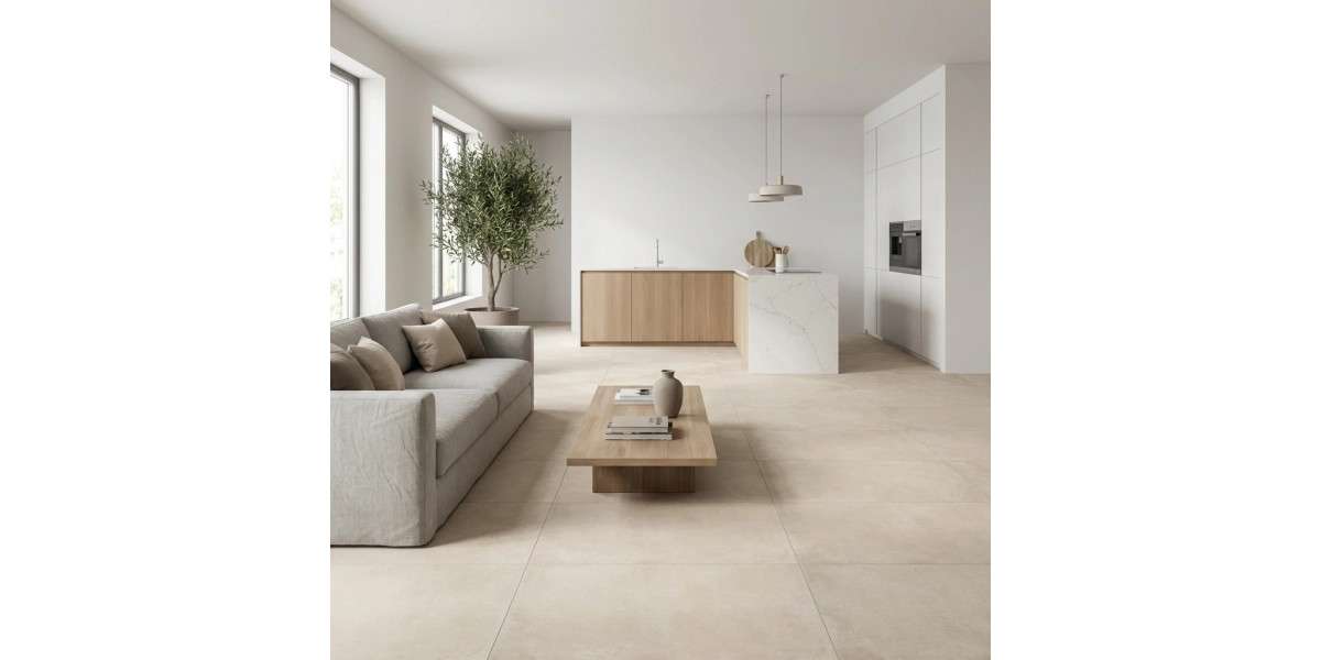 Carrelage sol effet béton Boston crema 100x100 cm - Réflex Boutique