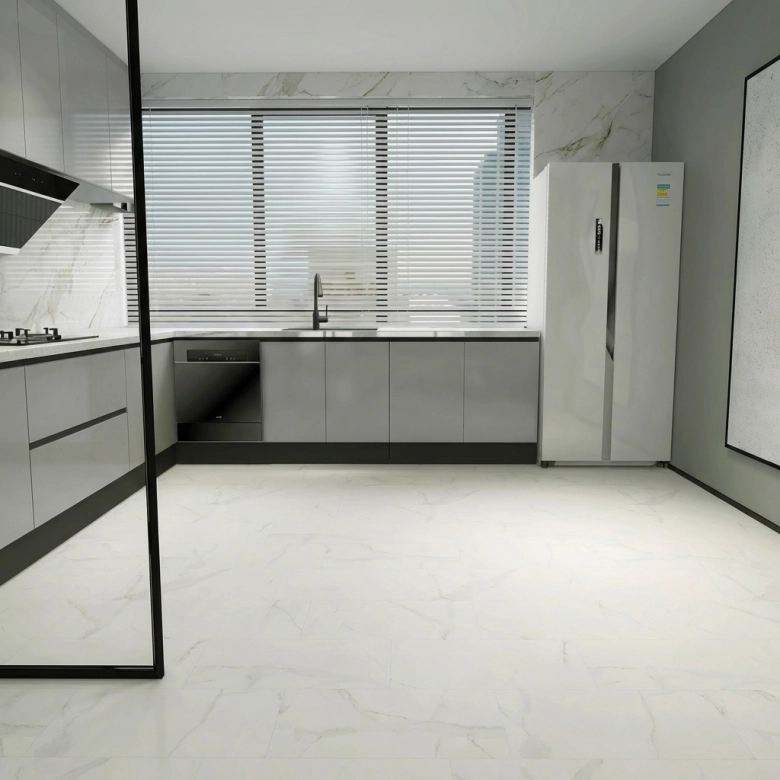 Dalles PVC 5.5mm à clipser Marbre blanc 46x92 cm