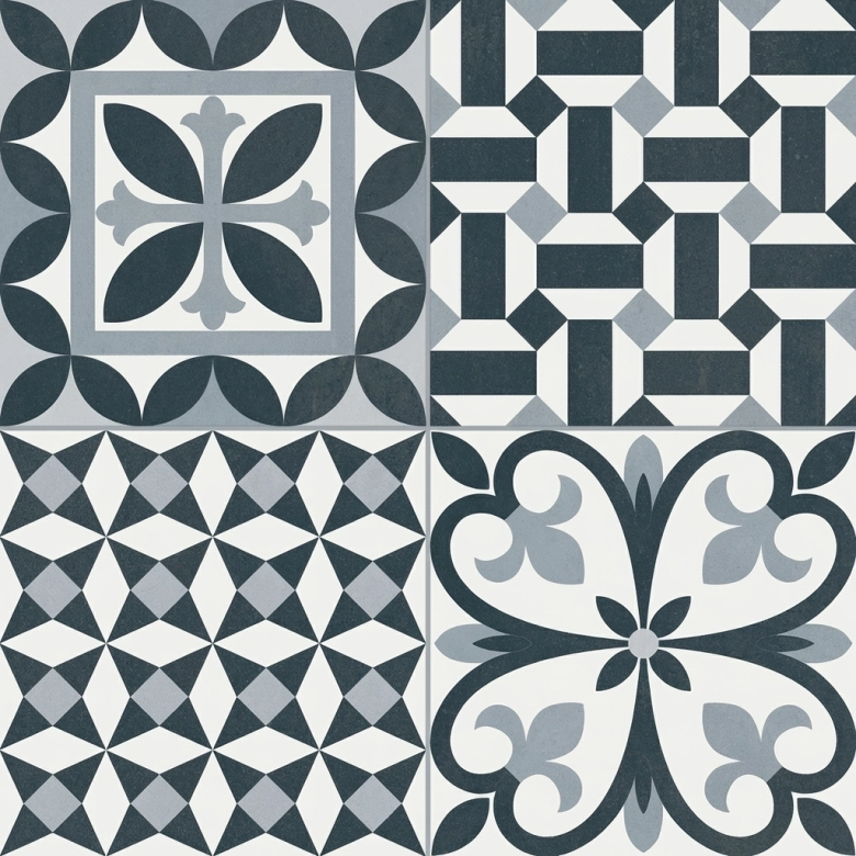 Carrelage sol effet carreaux de ciment Tradition black 33,15*33,15 cm