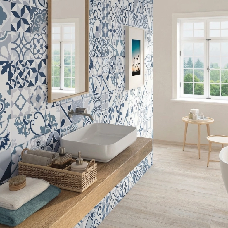 Carrelage sol effet carreaux de ciment Manzanillo blue 16.5*16.5 cm