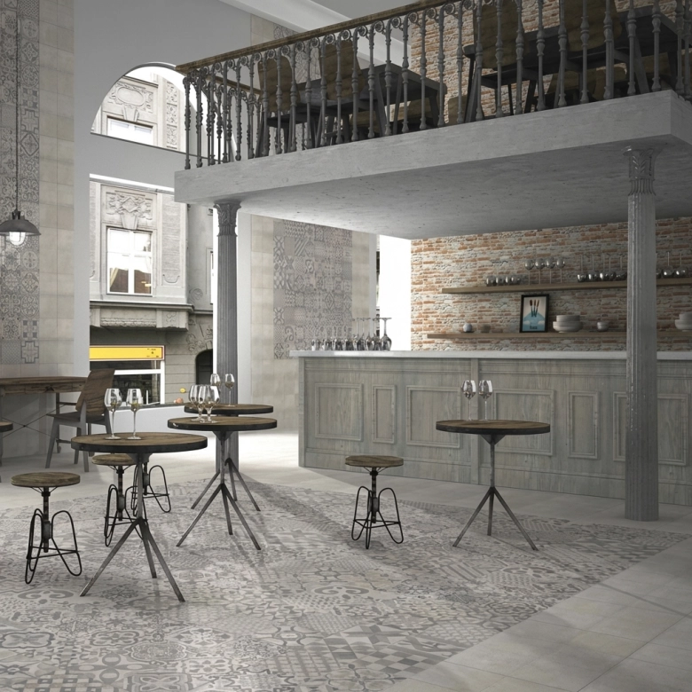 Carrelage sol effet carreaux de ciment Water déco Gris clair 44x44 cm