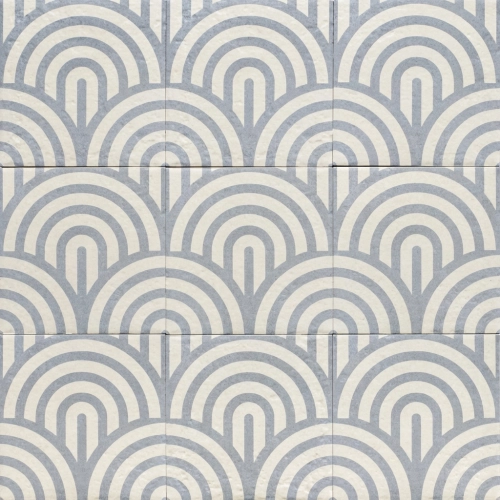 Carrelage sol effet carreaux de ciment Dalí décor bleu arc de cercle 20x20 cm