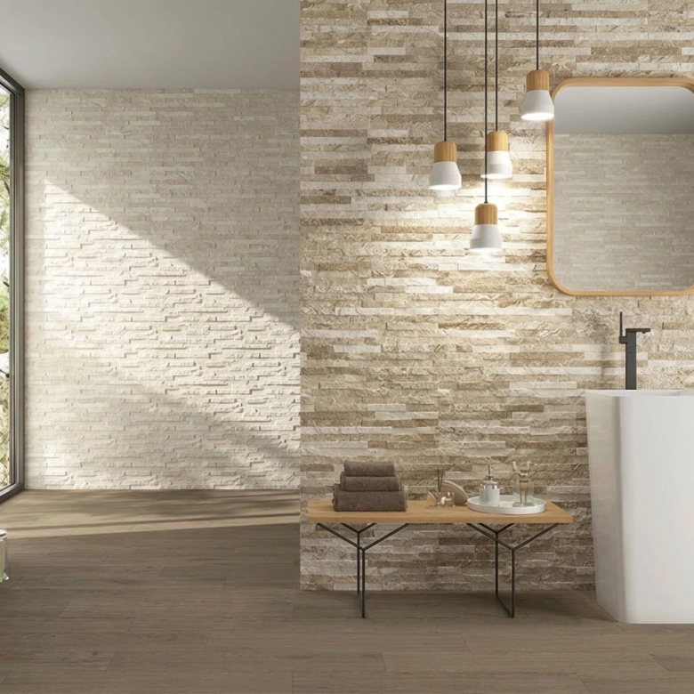 Carrelage effet parement Minerai bone 25x60 cm