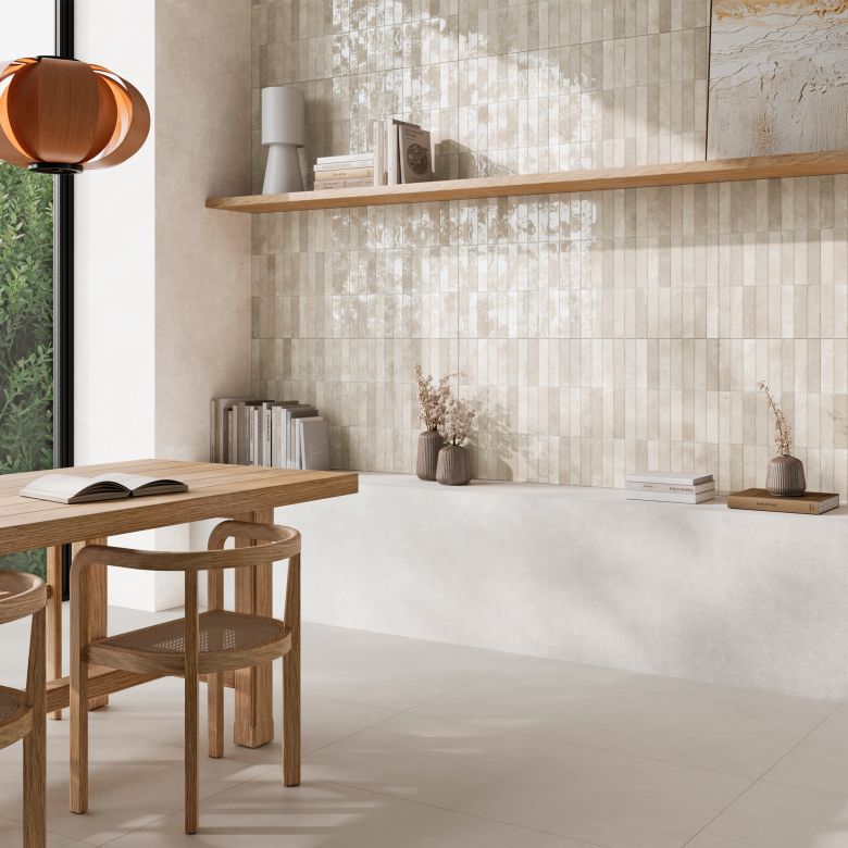 Carrelage mur effet zellige Ménara brique blanc grisé 60x120 cm