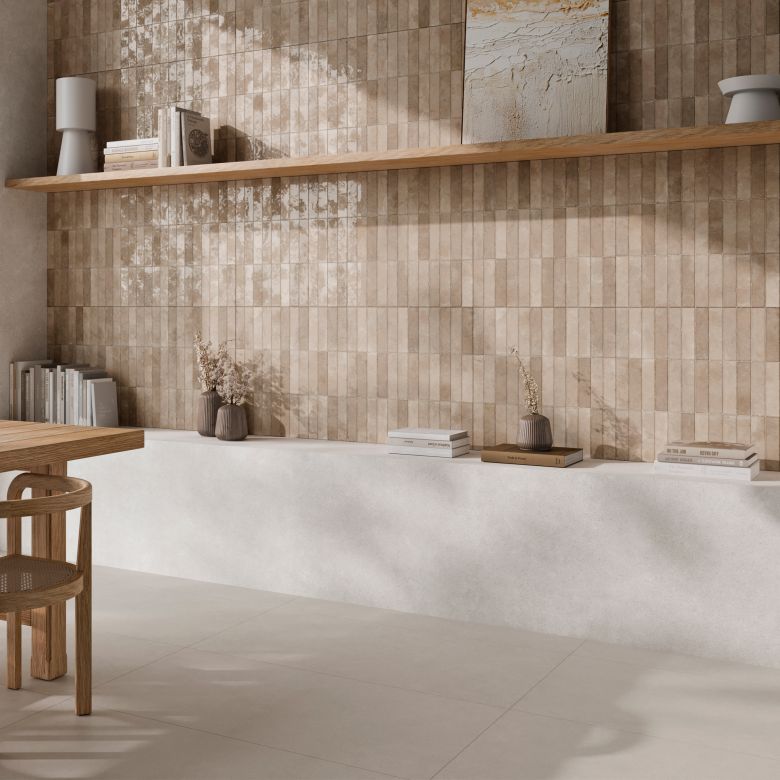 Carrelage mur effet zellige Ménara brique ivoire 60x120 cm