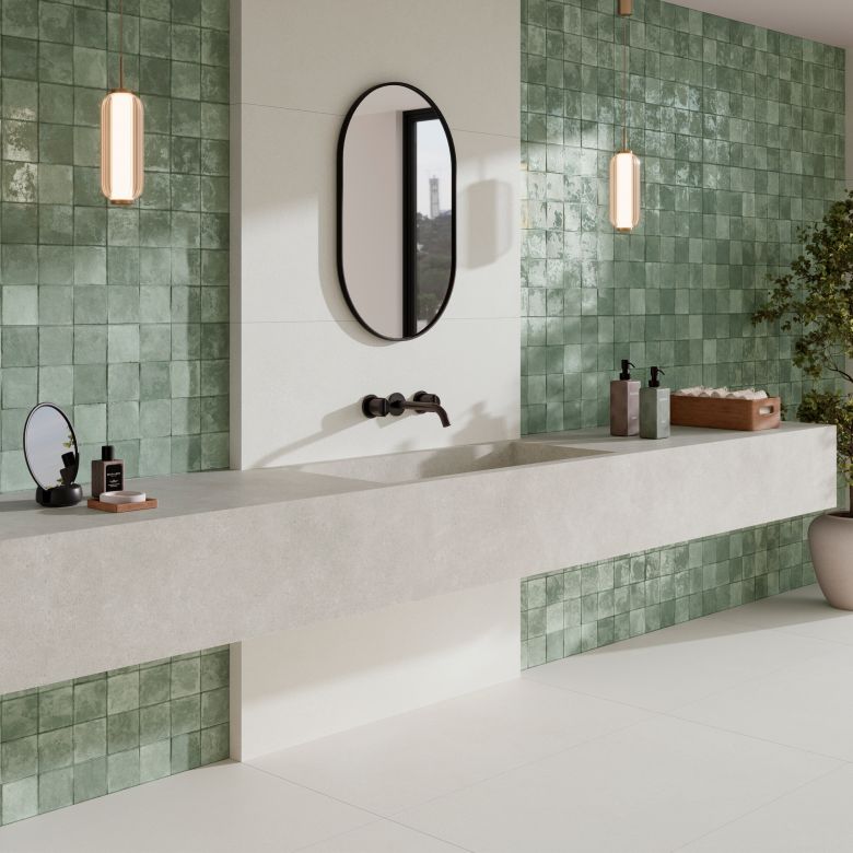 Carrelage mur effet zellige Ménara blocvert de gris 60x120 cm